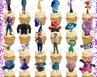 Inside out Cupcake Toppers Birthday Party Food Pick Cake Decoration Feeling Joy Sadness Anxiety Riley Angry Disgust Envy Ennui Fear Emotion