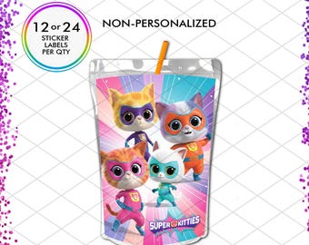 Superkitties Capri Sun Juice Pouch Sticker Labels Favors Birthday