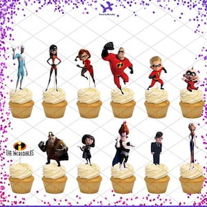 Incredibles Cupcake Toppers Birthday Party Food Pick Cake Decoration Super hero power Elastigirl Edan Syndrome Baby Jack Frozone Violet Dash