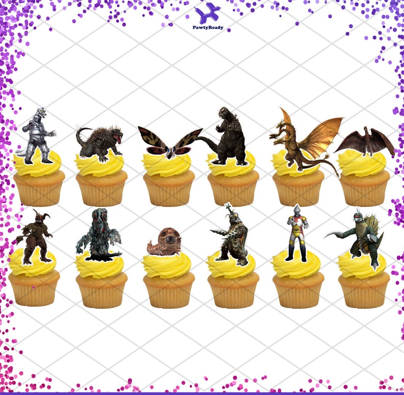 Godzilla Monsters Toppers Cupcake Birthday Party Food Picks Etsy