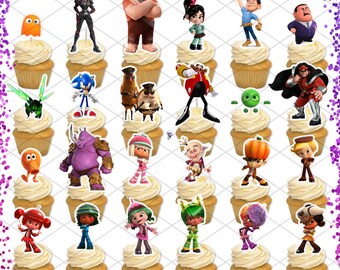 Wreck-It Ralph Cupcake Topper Birthday Party Food Pick Cake Video Game Vanellope King Candy Sugar Rush Racer Fix-It Felix Sergeant Calhoun