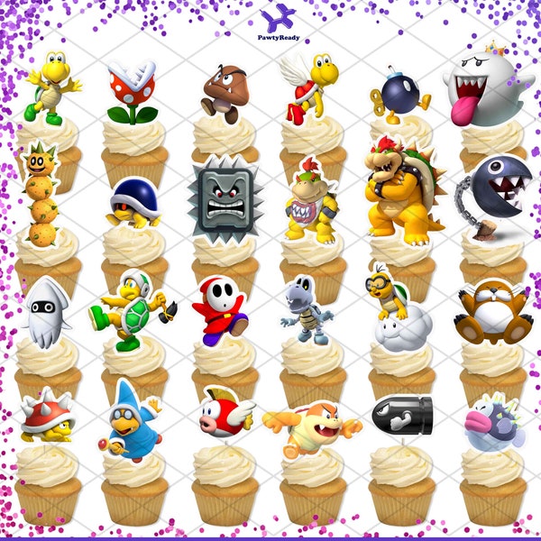 Super Mario Villians Cupcake Toppers Birthday Party Food Picks Cake Decoration Kids 3D World Game Bowser Kids Enemies