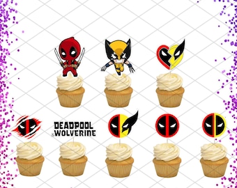 Deadpool Wolverine Cupcake Toppers Birthday Party Decorations Super Hero Bestie