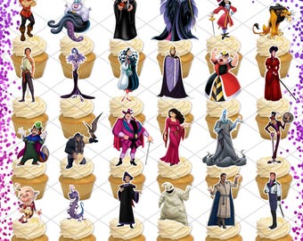 Disney Villains Toppers Cupcake Birthday Party Cake Decorations Movie Fairy tale Super Evil Bad Guy Enemies Antagonist Witch Queen