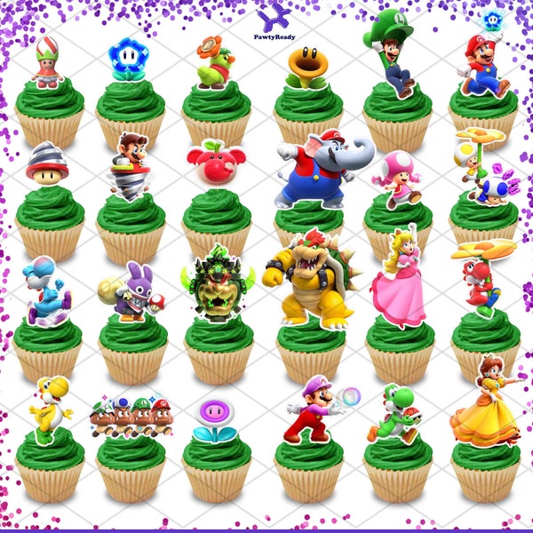 Super Mario Bros Wonder Cupcake Toppers Birthday Party Food Picks Cake Decoration Kids 3D World Game Bowser Kids Enemies