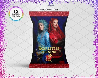 Custom Descendants 4 Chip Bags, Princess Potato Snack Party Favor Gift, Personalized Birthday Treat Candy Label Wrapper Fairytale