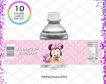 Baby Minnie Mouse Water Wrapper Drink Sticker Favors Birthday Party Decoration Filler Juice Favor 1st Birthday Baby Shower Gender reveal
