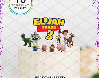Toy Story Custom Logo Cake Toppers, Woody Buzz Light Year Centerpiece, Personalized Child Name Birthday Party Cake Decoration Kit