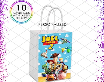 Toy Story Party Favor Bags, Personalized Kids Birthday Gift, Decorations for Woody, Jessie and Buzz Light Year, Set of 10