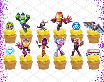 Iron man y sus increíbles amigos, adornos para cupcakes, pasteles, decoraciones para fiestas de cumpleaños, armadura de superhéroe, corazón de hierro, Iron hulk, Spidey, Spider man
