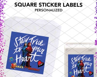 Descendants 4 Labels Personalized Stickers, Custom Princess Birthday Favor, Square labels for Lollipop, Gifting, Tags, Seal, Rise of the Red