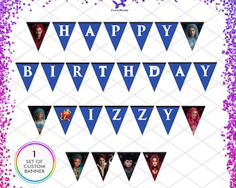 Custom Descendants 4 Birthday Banner, Personalized Rise of Red Flag Bunting Pennant, Princess Girl Party, Wall Hanging, Room Decor Nursery