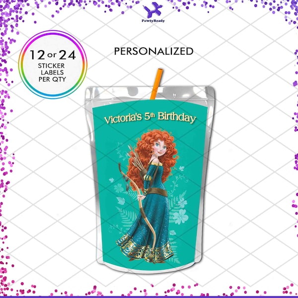 Merida Brave Princess Capri Sun Juice Pouch Sticker Labels Favors Birthday Party Decoration Filler Gift Loot Bag
