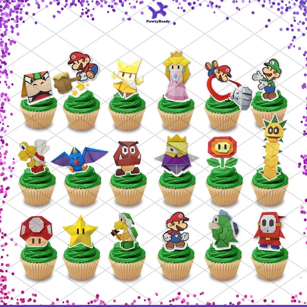 Paper Mario Toppers Cupcakes Birthday Party Decorations Super Mario Browser Game Origami King
