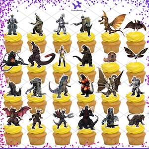 Godzilla Monsters Toppers Cupcake Birthday Party Food Picks Cake Decorations