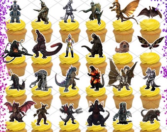 Godzilla Monsters Toppers Cupcake Birthday Party Food Picks Cake Decorations