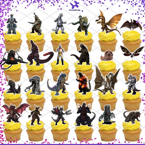 Godzilla Monsters Toppers Cupcake Birthday Party Food Picks Cake Decorations