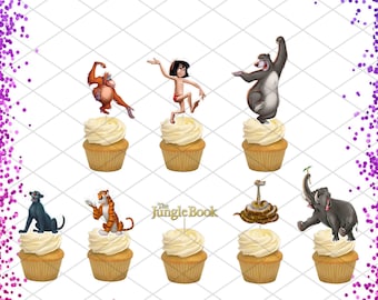 Adornos para cupcakes de El Libro de la Selva, selecciones de comida para fiestas de cumpleaños, decoración de pasteles, Bagheera, Shere Khan, Baloo, Mowgli, cachorro humano, Kaa, Akela, King Louie