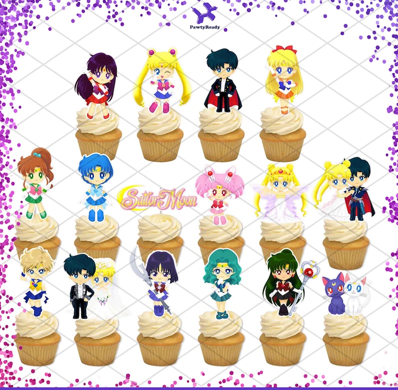 Sailor Moon Chibi Cute Cupcake Toppers Party Supplies Birthday - Etsy