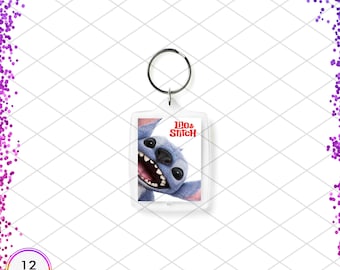 Lilo & Stitch Movie Keychains, Personalized Alien Keyring, Double sided Photo Message Birthday Party favor, Gift for Space lovers, Set of 12