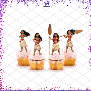 Puede incluir: Cuatro adornos para cupcakes con Moana de la pel&iacute;cula de Disney Moana. Cada adorno presenta a Moana en una pose diferente, incluyendo una con un remo. Los adornos est&aacute;n impresos en papel comestible y son perfectos para decorar cupcakes para una fiesta con tem&aacute;tica de Moana.
