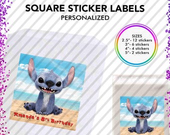 Lilo Stitch Movie Personalized Stickers, Custom Alien Birthday Round label, Party Favor for Lollipop, Gifting, Tags, Envelope Seal