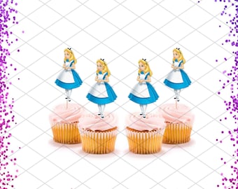 Alice Cupcake Toppers Birthday Party Food Picks Cake Decoration Kids in Wonderland