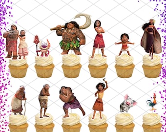 Moana 2 Toppers Cupcake Birthday Party Cake Decorations Kakamora Matangi Maui Simea Sailing Adventure Princess Hei Hei Pua Loto Kele Flag