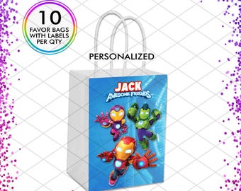 Iron man and his Awesome Friends Party Favor Bags, Personalized Superhero Birthday Gift, Custom Iron man Decorations, Set of 10
