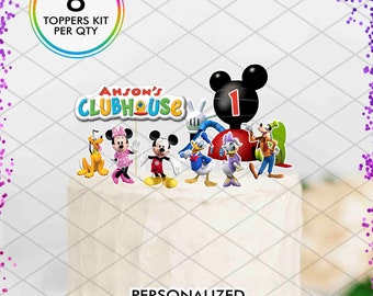 Mickey Mouse Clubhouse Custom Name Logo Cake Toppers, Personalized Birthday Party Kit Centerpiece Decorations