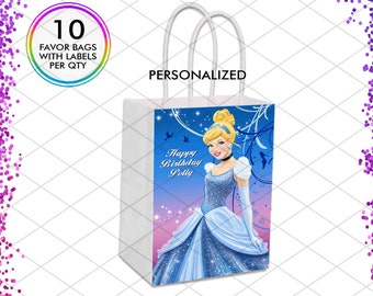 Cinderella Party Favor Bags, Personalized Princess Birthday Gift, Custom Decorations for Girl Fairytale theme
