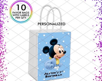 Mickey Mouse Favor Bags, Personalized 1st Birthday and Baby Shower Gift, Decorations for Girl Gender Reveal