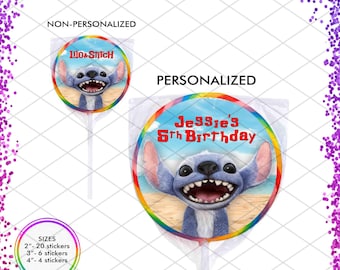 Lilo and Stitch Movie Sticker Labels Favors Birthday Party Decoration Sweet Baby Sweet 16 Shower For Lollipops Round Personalize 2025 Alien