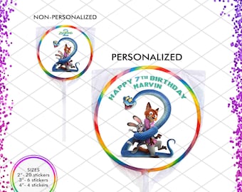 Pegatinas personalizadas de Zootopia, etiqueta redonda de cumpleaños de oficial de policía de la ciudad personalizada, recuerdo de fiesta para piruleta, regalo, etiquetas, sello