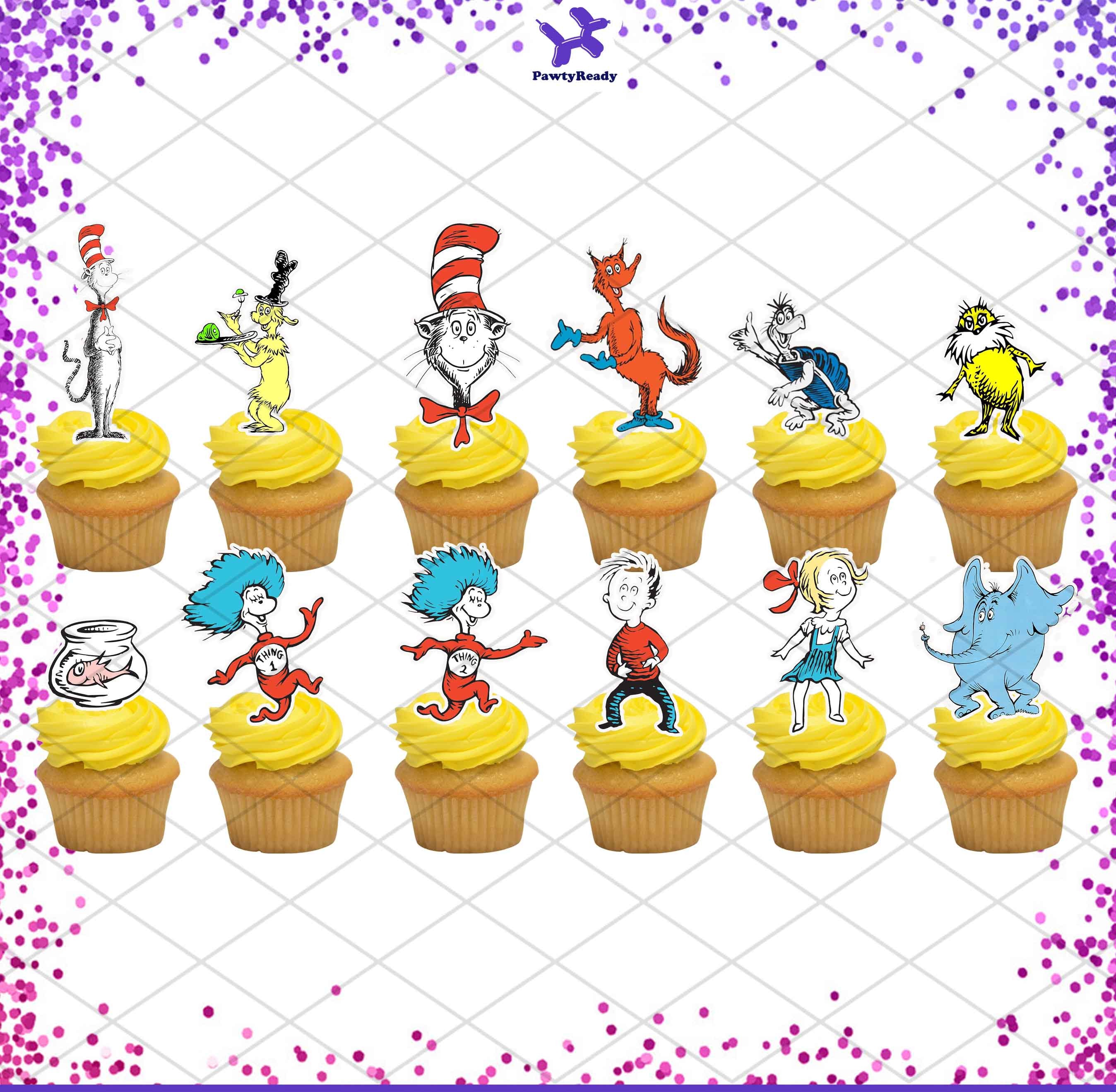 Cat in the Hat Cupcake Toppers Birthday Party Food Pick Cake Etsy