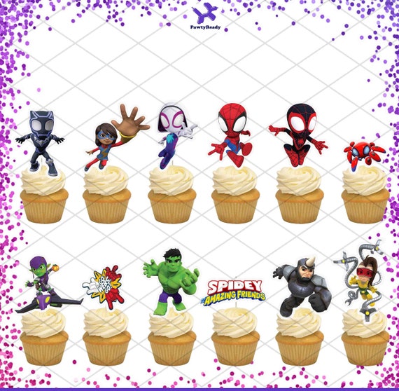 Spidey Amazing Friends Cupcake Toppers Cake Birthday Party Decorations Super Hero Spiderman Spin Spider Ghost