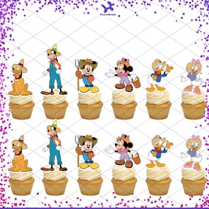 Mickey Mouse Farmer Cupcake Toppers Birthday Party Decorations Farm Minnie Donald Daisy Goofy Pluto Friends Clubhouse FunHouse