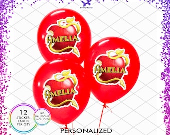 Custom Descendants 4 Balloon Stickers, Personalized Apple Name Birthday Decorations