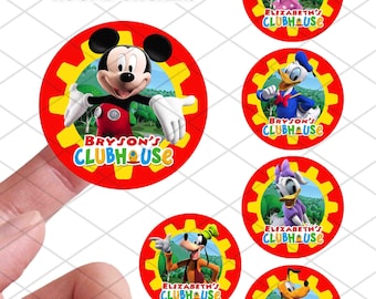 Pegatinas personalizadas de Mickey Clubhouse, recuerdo de cumpleaños personalizado de Mickey Mouse, etiquetas redondas para piruletas, regalos, etiquetas, sellos y decoración.