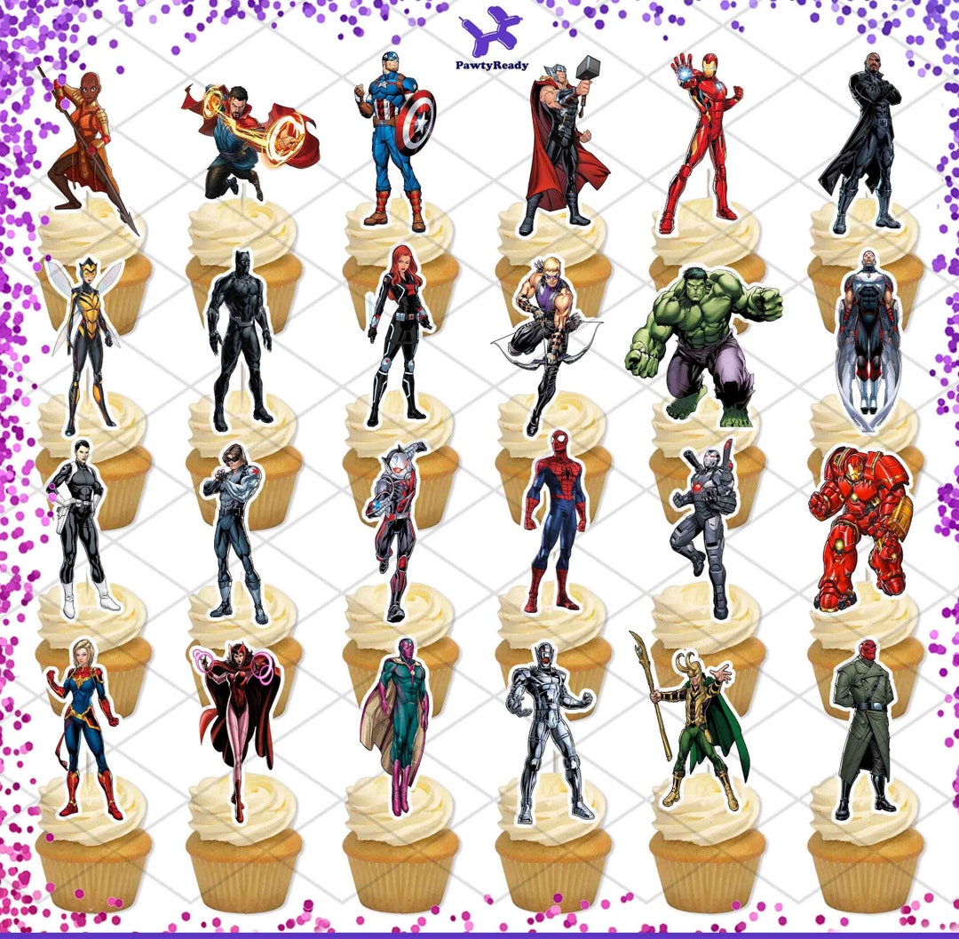 Avengers Cupcake Toppers Birthday Party Decorations Super Hero Thor ...