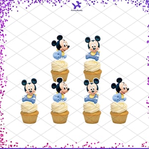 Baby Mickey Minnie Cupcake Toppers Birthday Party Decorations Mouse Baby Shower Gender Reveal First 1st Birthday