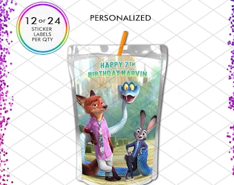 Zootopia Capri Sun Juice Pouch Sticker Labels Favors Birthday Party Decoration Filler Gift Loot Bag Judy Nick Fox Rabbit Police