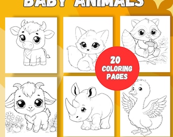 Dibujos digitales para colorear de animales kawaii, actividad relajante tamaño A4