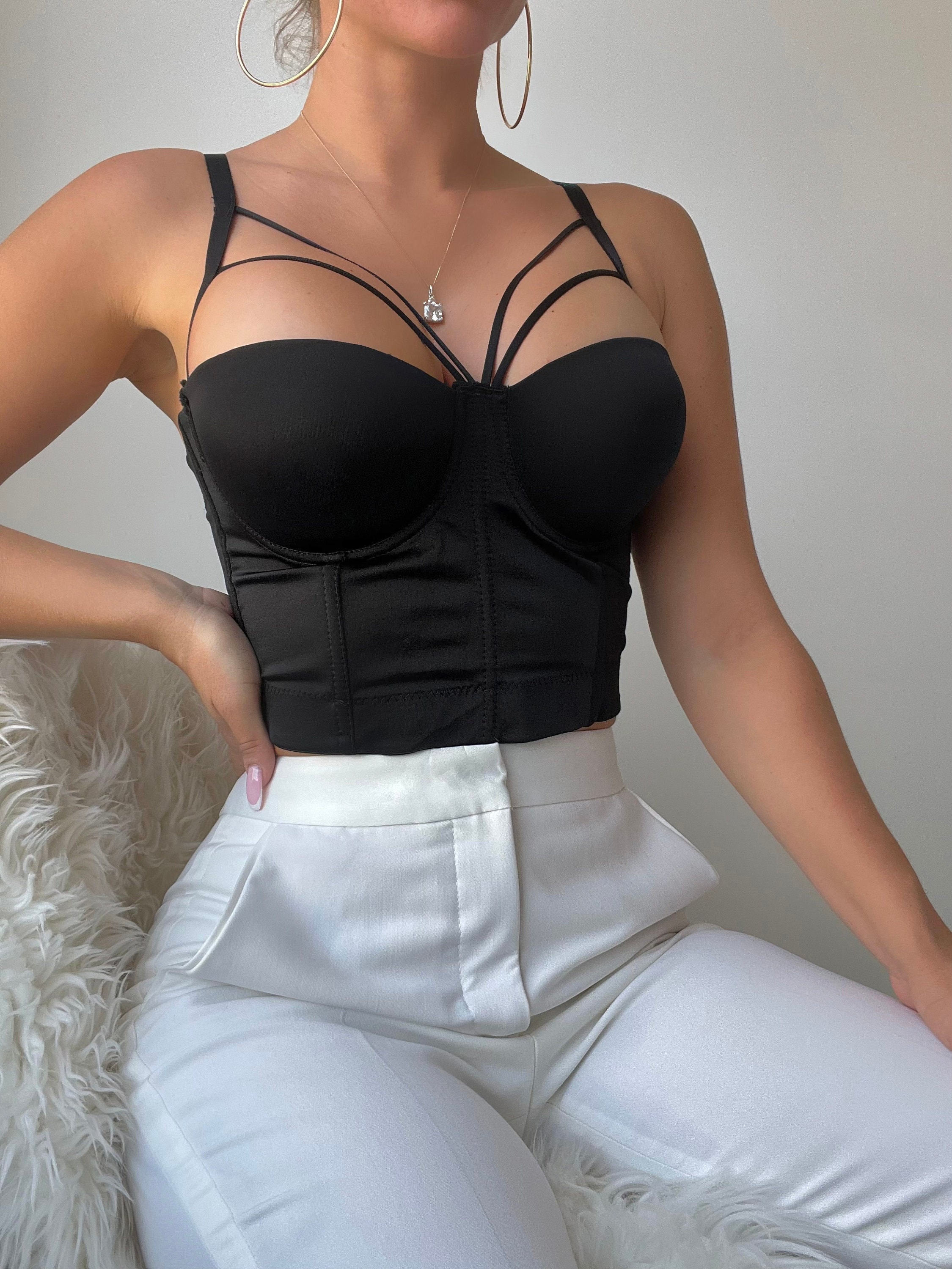 Sexy Organic Cotton Black Bustier Top for Girlfriend Gifts Chic Black  Bustier Crop Top in Organic Cotton -  Norway