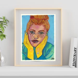 Dreamer – Watercolor & Pastel Original Art – Spiritual Female Portrait – Unique Mixed Media Artwork painted with good Energy