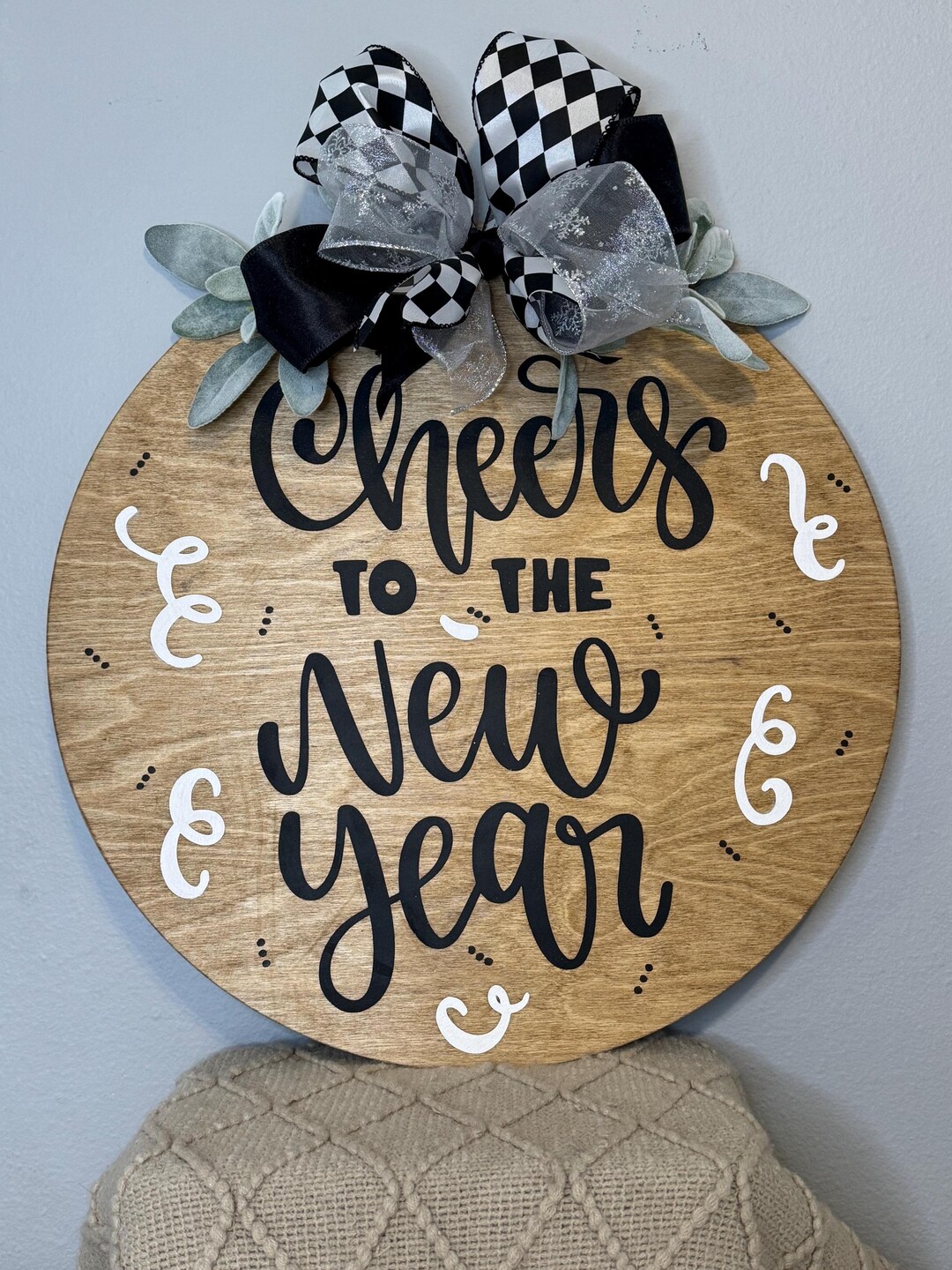 New Years 18-inch Round Sign, Completely Hand-painted Sign, Seasonal ...