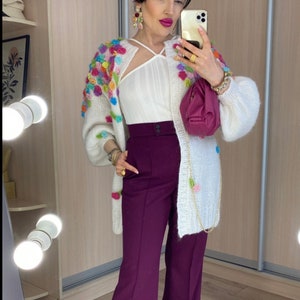 Floral Handmade Mohair Cardgan Bridal Wedding Jacket Mohair Sweater White Mohair Coat Bridal Cardigan