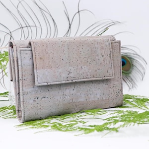 Graues Kork Damen Portemonnaie, Naturkork Portemonnaie mit Verschluss, Naturkork, Damen Portemonnaie, Kork Damen Portemonnaie, Einzigartiges Design, Elegantes Geschenk, Geschenk