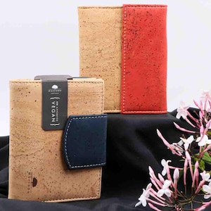 Portafoglio in sughero rosso e blu scuro, sughero naturale ecologico, regalo per donna, regalo per lei, portafoglio in sughero, portafoglio in sughero da donna, portafoglio da donna