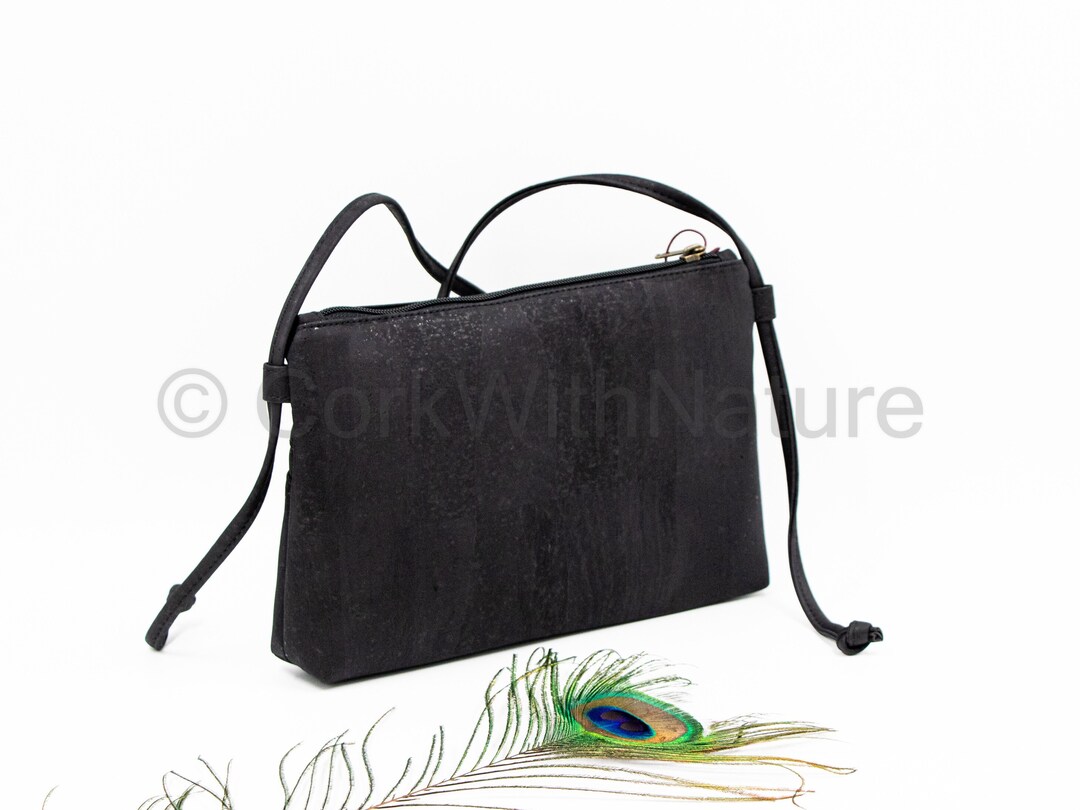 Black Cork Crossbody Bag Vegan Shoulder Bag Cork Messenger Bag